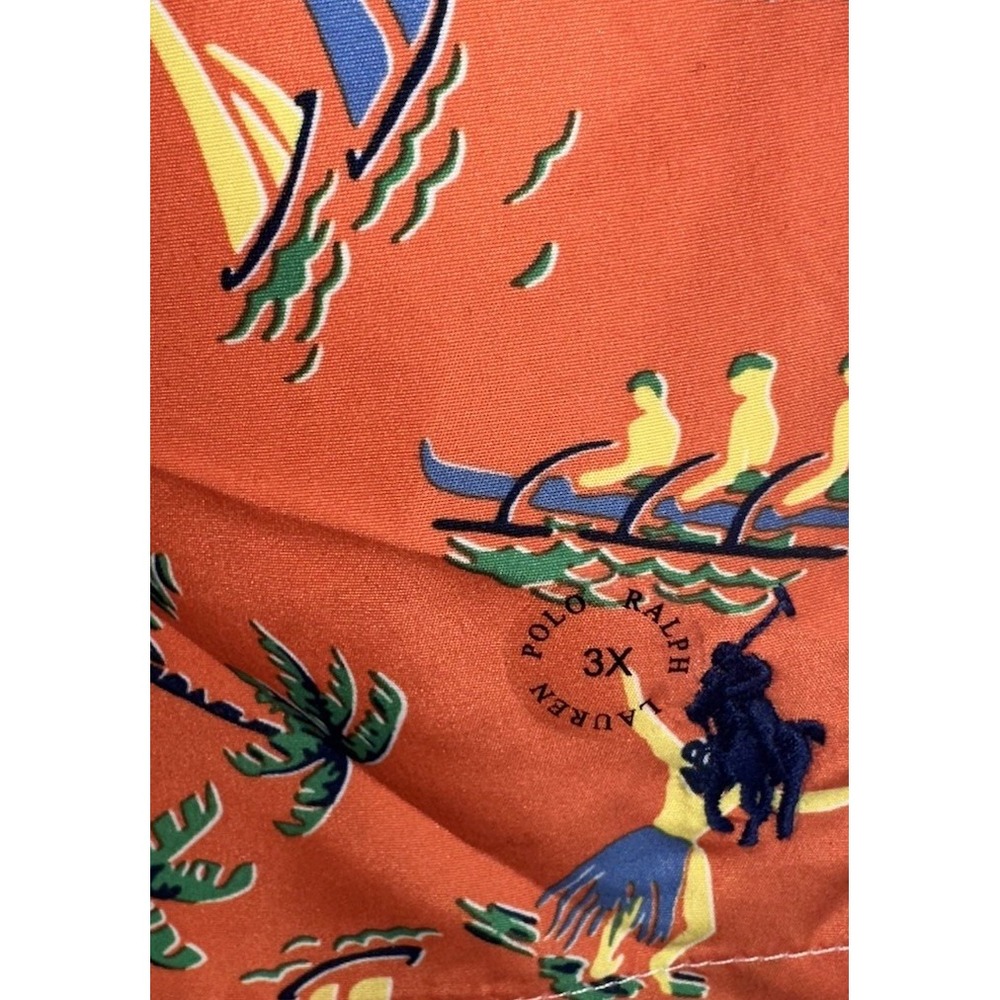 Polo Ralph Lauren Swim Trunks Orange 3XB Big All Over Print Beach‎ Hawaiian Hula - Picture 5 of 8